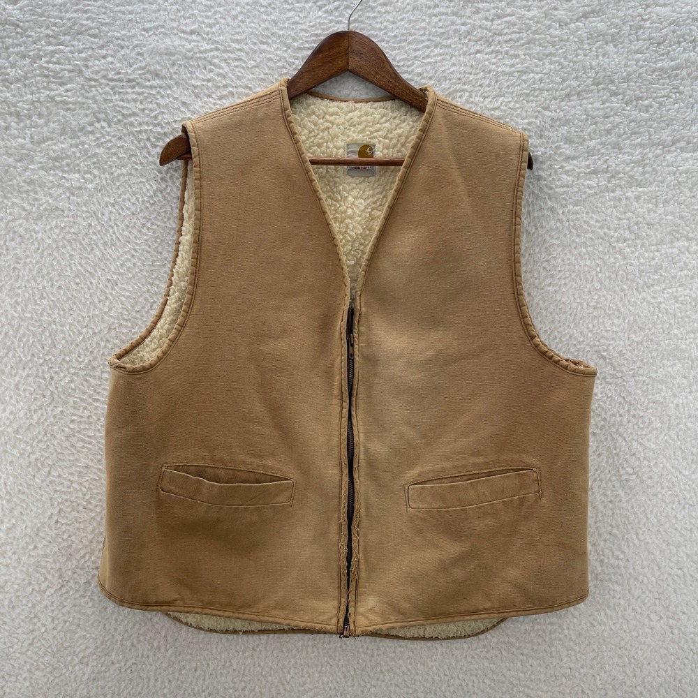 Vintage Carhartt Vest Mens XL Tan Brown 6SV Sherpa Lined Duck Outdoors Workwear